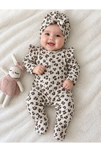 Beybifresh Kız bebek leoparlı tulum bandana