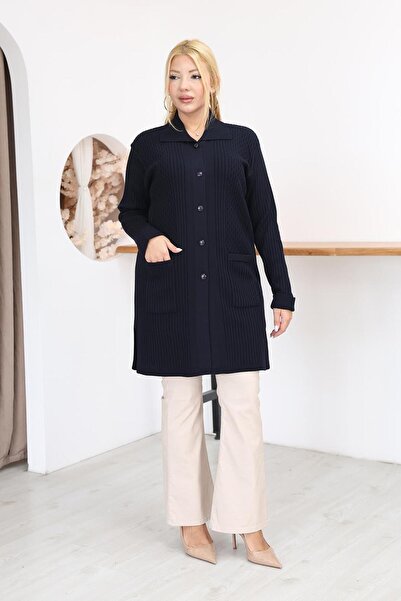 Siyezen Plus Size Long Knit Cardigan with Pockets