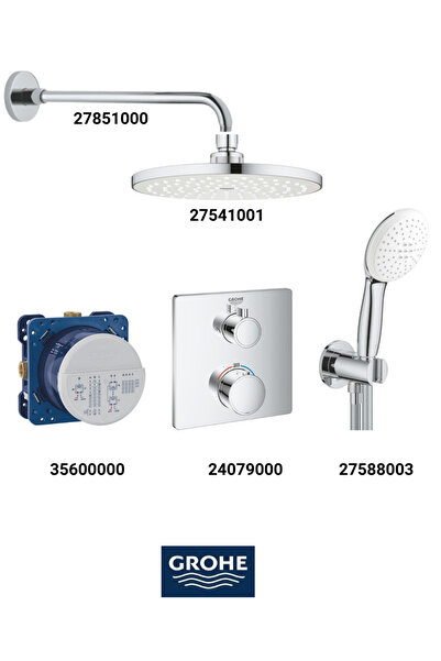 Grohe Grohtherm Ankastre Termostatik Banyo Bataryası Seti Kare Gagasız(Oval T...