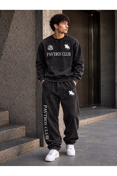 HAI COLLECTİON Erkek 3 İplik Yazı Baskılı Eşofman Takımı – Oversize Sweatshir...