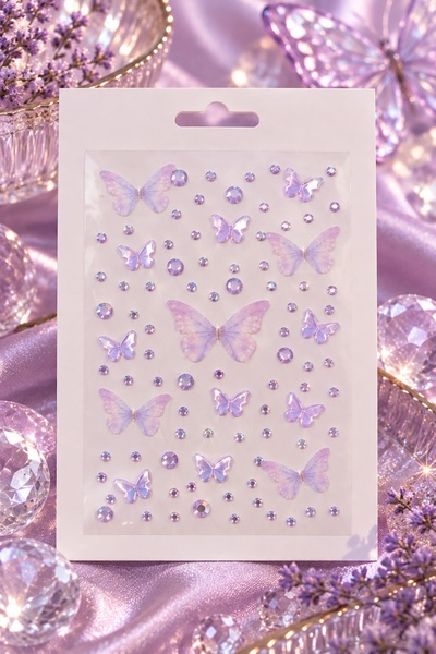 BearPear Lila Kelebek ve Taş Detaylı 3D Yüz, Vücut, Makyaj Süsleme Face Gems