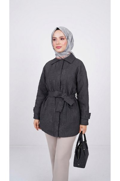 GARDROP GİYİM JAKAR KABARTMA DESENLİ VE KUŞAKLI TUNİK CEKET