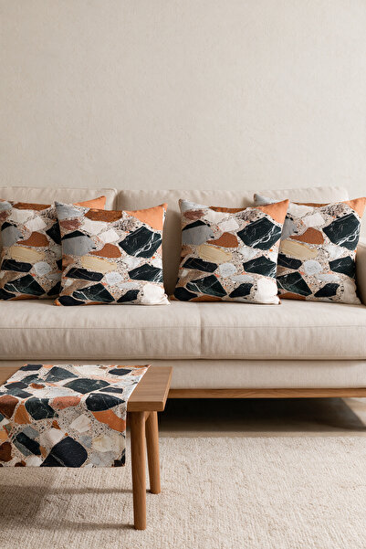 LadiesHome Tile Black Terrazzo Stone Double-Sided Printed Suede 5-Piece Livin...