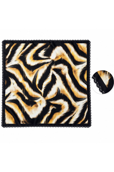tarzınısec Choose Your Style Gold Leopard Flow Patterned Lace Embroidery Cut Scarf / Bandana 70 X 70 cm