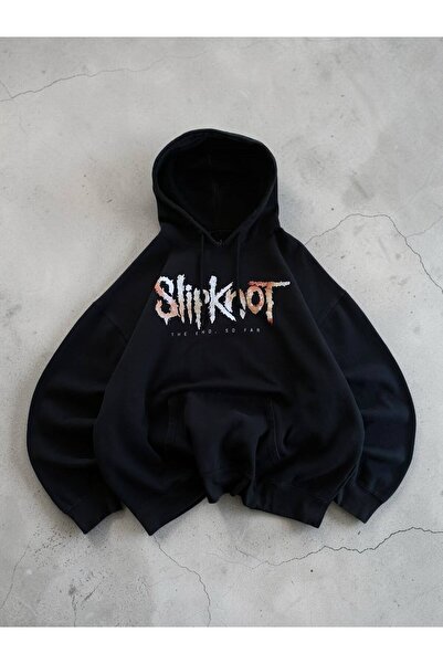 Minga London Μαύρο φούτερ με κουκούλα με στάμπα SlipKnot σε μεγάλο μέγεθος