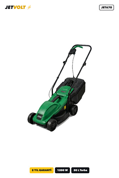 JetVolt 1200W Elektrikli Çim Biçme Makinesi 30L Toplama Torbalı - Yeşil