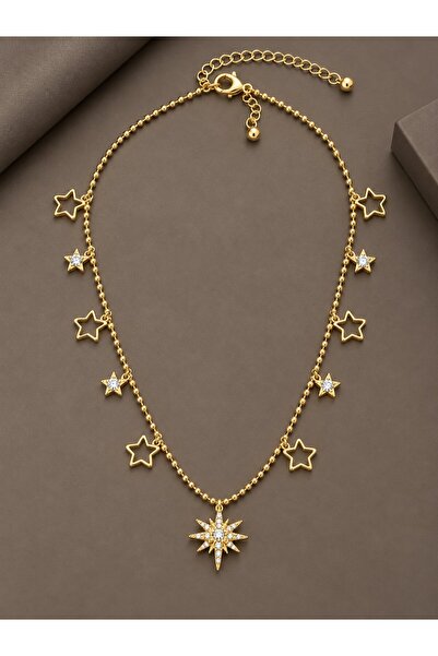 serelya Brass Gold Color Zircon Stone Polar Star Model Women's Necklace