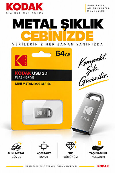 Kodak K903 64GB USB 3.1 Mini Metal Flash Bellek Kompakt Taşınabilir USB Bellek