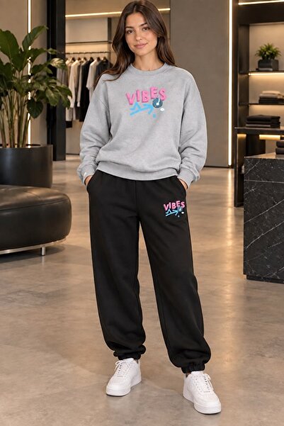 FAEL LİFE VIBES UNISEX Φούτερ και Παντελόνι Φόρμας με Στάμπα Oversize Premium...