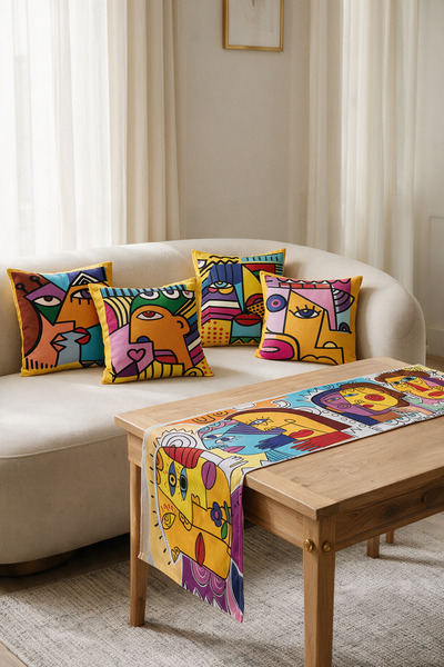 LadiesHome Colorful Picasso Faces Double-Sided Printed Suede 5-Piece Living R...