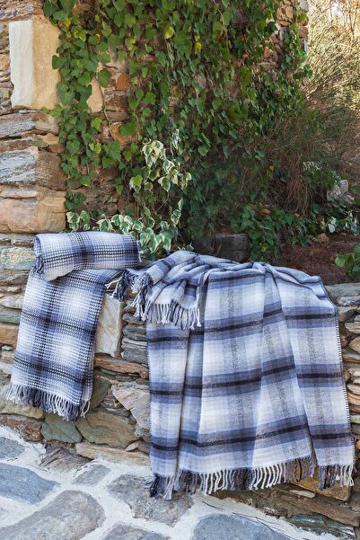 Bayev Navy Blue Gray Tones Cotton Scotch Plaid Blanket Double Size 200X220