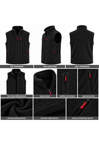 ÇİL TEKSTİL UNİSEX Polar Yelek Tam Fermuarlı Outdoor Spor Yelek 3 cepli