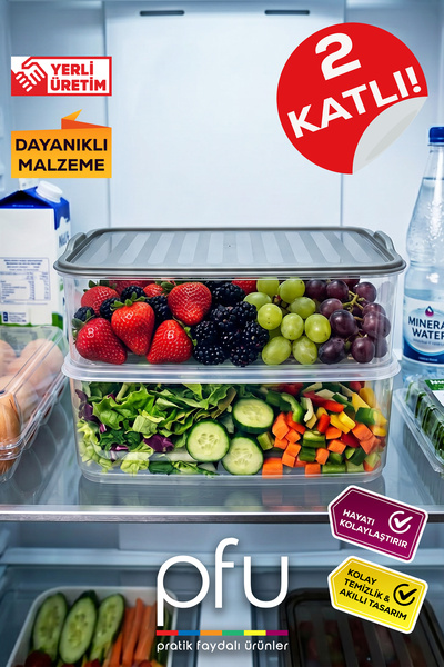 PFU Pratik Faydalı Ürünler 2 Katlı Gıda Saklama Kabı | İkili Pratik Saklama K...