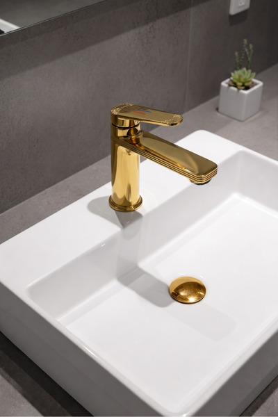 RALKEN Gold Altın Sabit Lavabo Bataryası | Tek Kumandalı | Çift Su Girişli | ...