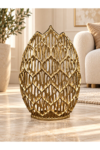 Hinora Home Gold Alüminyum Baklava Desen Büyük Boy Dekoratif Vazo – 36x13x45 cm