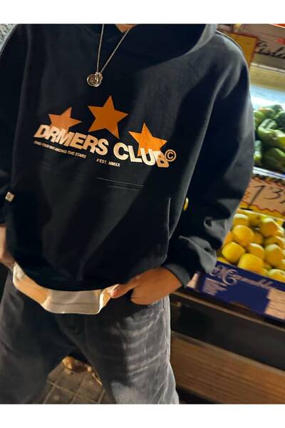 Minga London Μαύρο φούτερ με κουκούλα Drmers Club με στάμπα και oversized εφα...