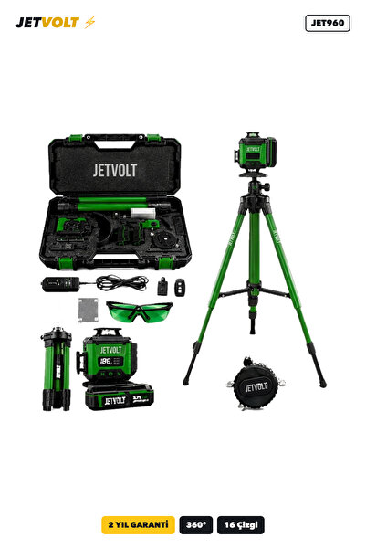 JetVolt 360° 16 Çizgili Tripodlu Otomatik Hizalama Lazer Metre - Yeşil