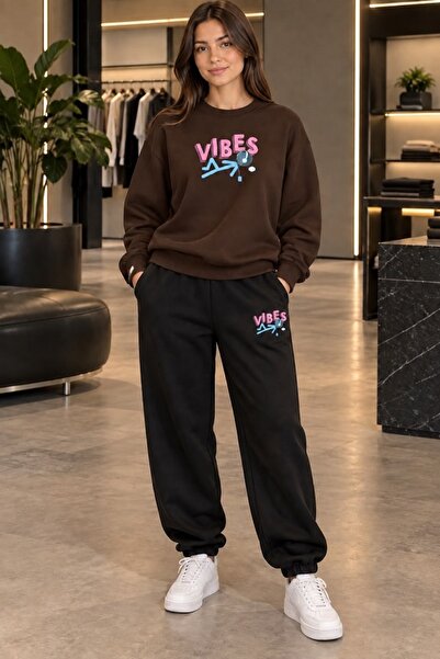 FAEL LİFE VIBES UNISEX Φούτερ και Παντελόνι Φόρμας με Στάμπα Oversize Premium...