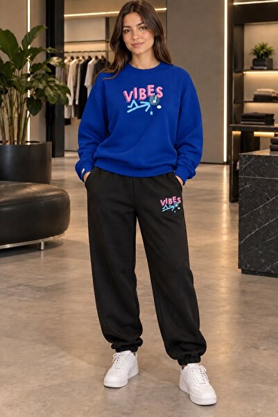 FAEL LİFE VIBES UNISEX Φούτερ και Παντελόνι Φόρμας με Στάμπα Oversize Premium...