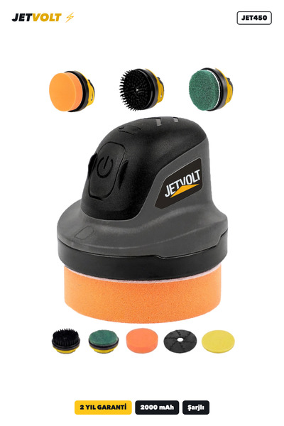 JetVolt Şarjlı Mini Polisaj Makinesi 10 cm Parlatma Seti - Siyah