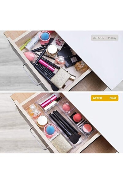zeetwo 16-Piece Clear Plastic Drawer Organizer Trays, Makeup Vanity Kitchen Storage Bins
