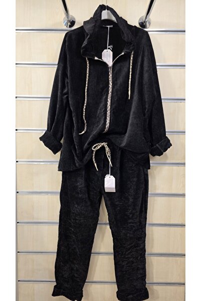 Park Moda Italian 2-Piece Velvet Set with Leopard Zipper Detail