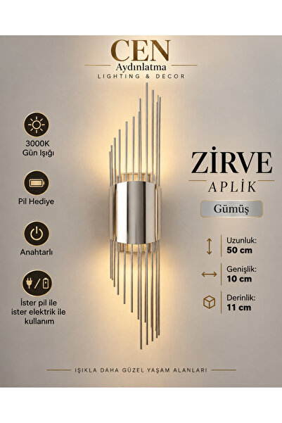 ZEYNEP RANA CEN Aydınlatma Zirve 50 cm Pilli Aplik – Pilli ve Elektrikli Anah...