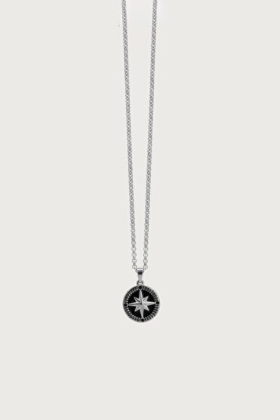 ablukaonline Men's Compass Star Steel Necklace Silver