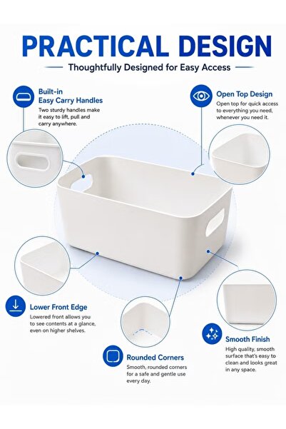 zeetwo Plastic Storage Bins with Handles, Multi-Purpose Cabinet, Desk & Pantry Organizer