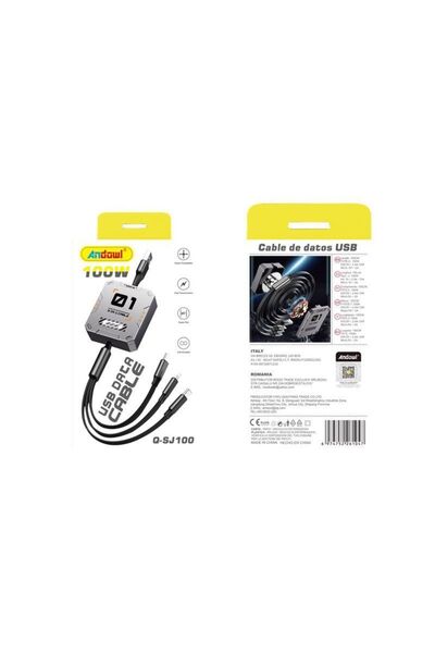 OEM Andowl Kαλώδιο 3 σε 1 Type-C, Lightning & Micro 100W Q-SJ100 - USB Data C...