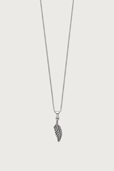 ablukaonline Unisex Feather Steel Necklace Silver