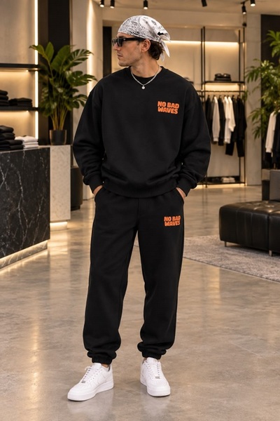 FAEL LİFE No Bad Waves Unisex Printed Sweatshirt and Sweatpants Oversize Prem...