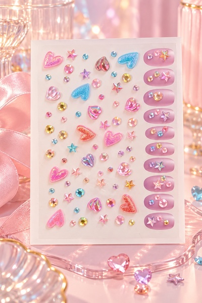 BearPear Tatlı Kalp Renkli Yüz Taşı – Festival, Parti ve Makyaj Süsleme Seti