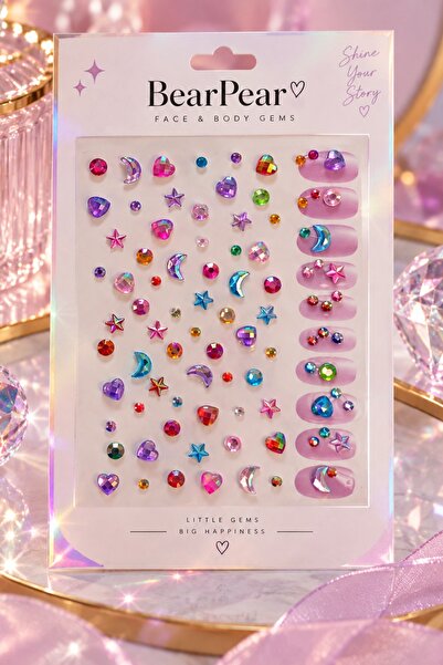 BearPear Renkli Yüz ve Vücut Taşları – Mermaid & Yıldız Temalı Dekoratif Face Gems Seti