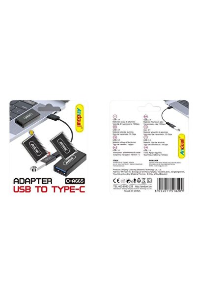 OEM Andowl Μετατροπέας Αντάπτορας Type-C σε USB Q-A665 - USB to Type-C Converter