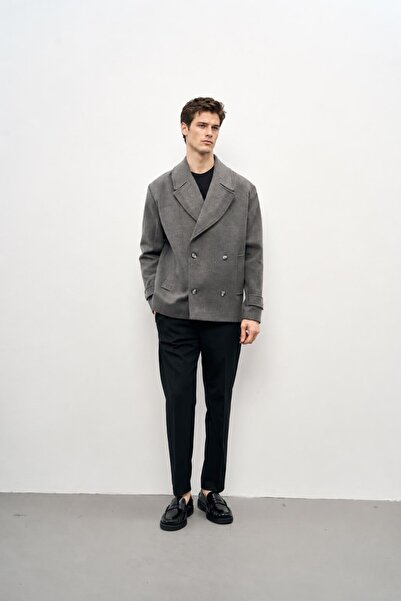 TREND KOMBİN Erkek Kruvaze Çift Düğmeli Kısa Blazer Ceket Kaban