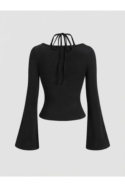 meren like your style Black Lace Detailed Spanish Sleeve Blouse