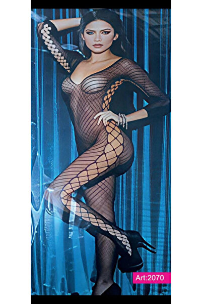 Kadın Beyaz Siyah Fileli Fantazi Bodysuit 43