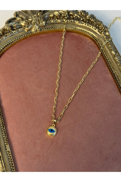 Fashion Jewellery Gold Renk Nazar Boncuklu Ataç Zincir Kolye