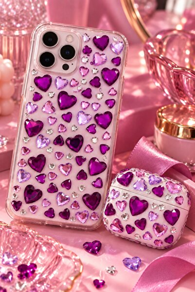 BearPear Mor Fuşya Pembe Kalpli Yüz Taşı Face Gems Set