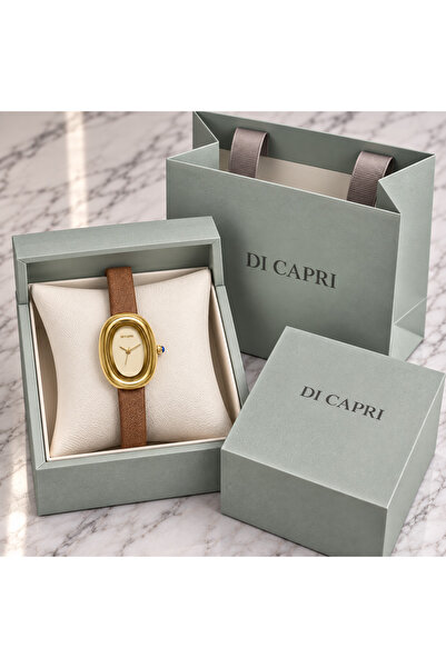 Generic Brand Di Capri Watch Women Gold with Brown Strap Looster Time