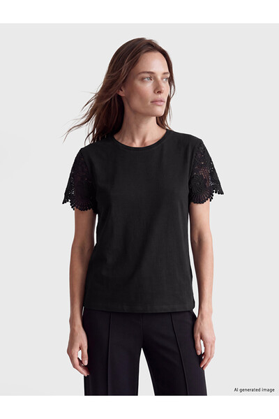 LC Waikiki Vizyon New Season Black Lace 100% Cotton Blouse