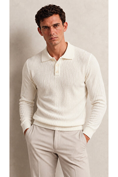 viyamen Men's Polo Collar Buttoned Long Sleeve Ribbed Knit Sweater