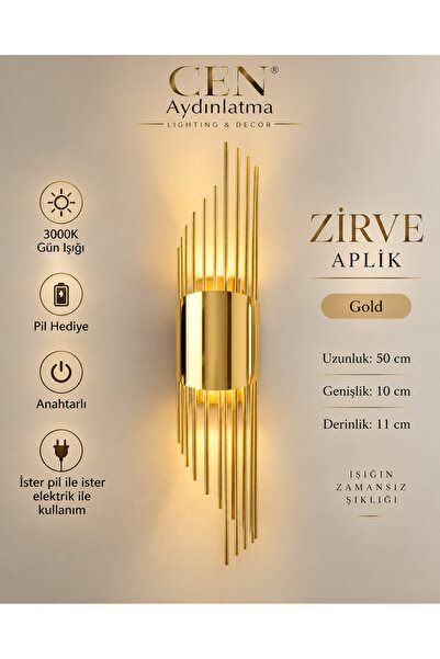 ZEYNEP RANA CEN Aydınlatma Zirve 50 cm Pilli Aplik – Pilli ve Elektrikli Anah...