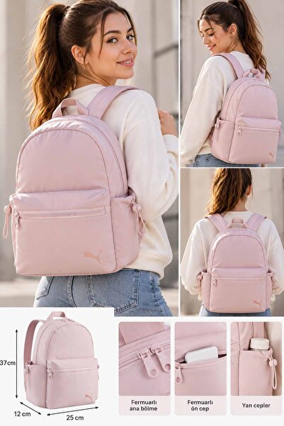 Puma Women's Pink Backpack 37X25X12 cm Daily School Sports Bag with Zipper
