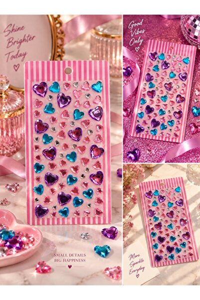 BearPear Pembe Mor Mavi Yüz Taşı Seti – Festival, Parti ve Makyaj Taşı Face Gems