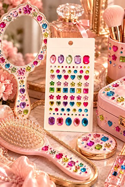 BearPear Renkli Yüz Taşı & Bedazzle Taş – Yapışkanlı Kalp, Papatya, Yuvarlak, Kare Taşlar