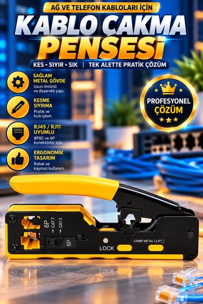 PEMBERTON RJ45 RJ11 Kablo Sıyırma ve Sıkma Pensesi – 8P8C Network Kablo Çakma Aparatı