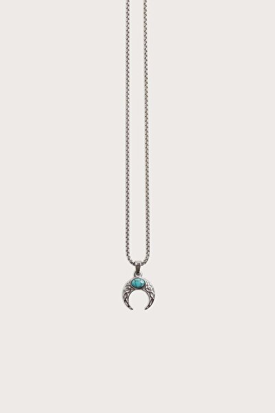 ablukaonline Unisex Crescent Figured Stone Steel Necklace Turquoise