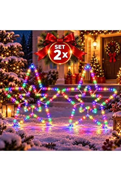RXH Set 2 Figurine cu Lumini 50 LED în Formă de Stea pentru Crăciun